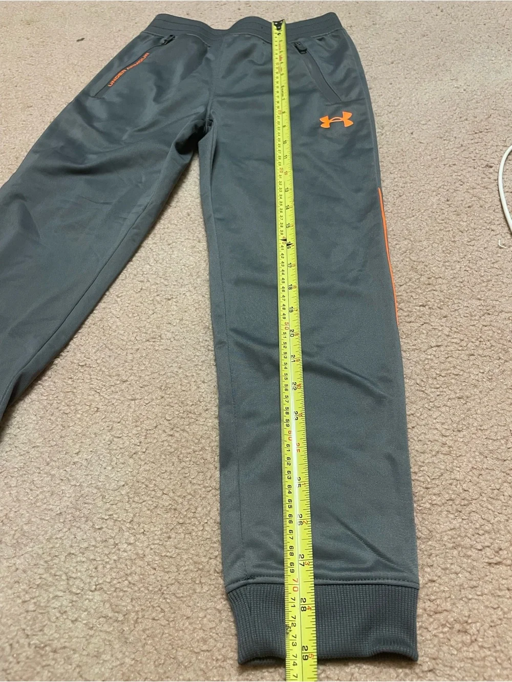 Under Armour Boys' Gray Jogger Pants with Orange Accents( size: 7)